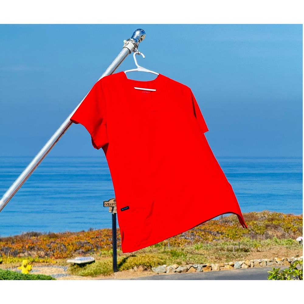 Scrub Top Jockey V-Neck Shirt Unisex L Red Medical Workwear Modern